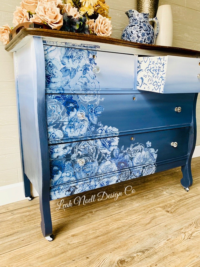 Blue Ombre Floral Dresser